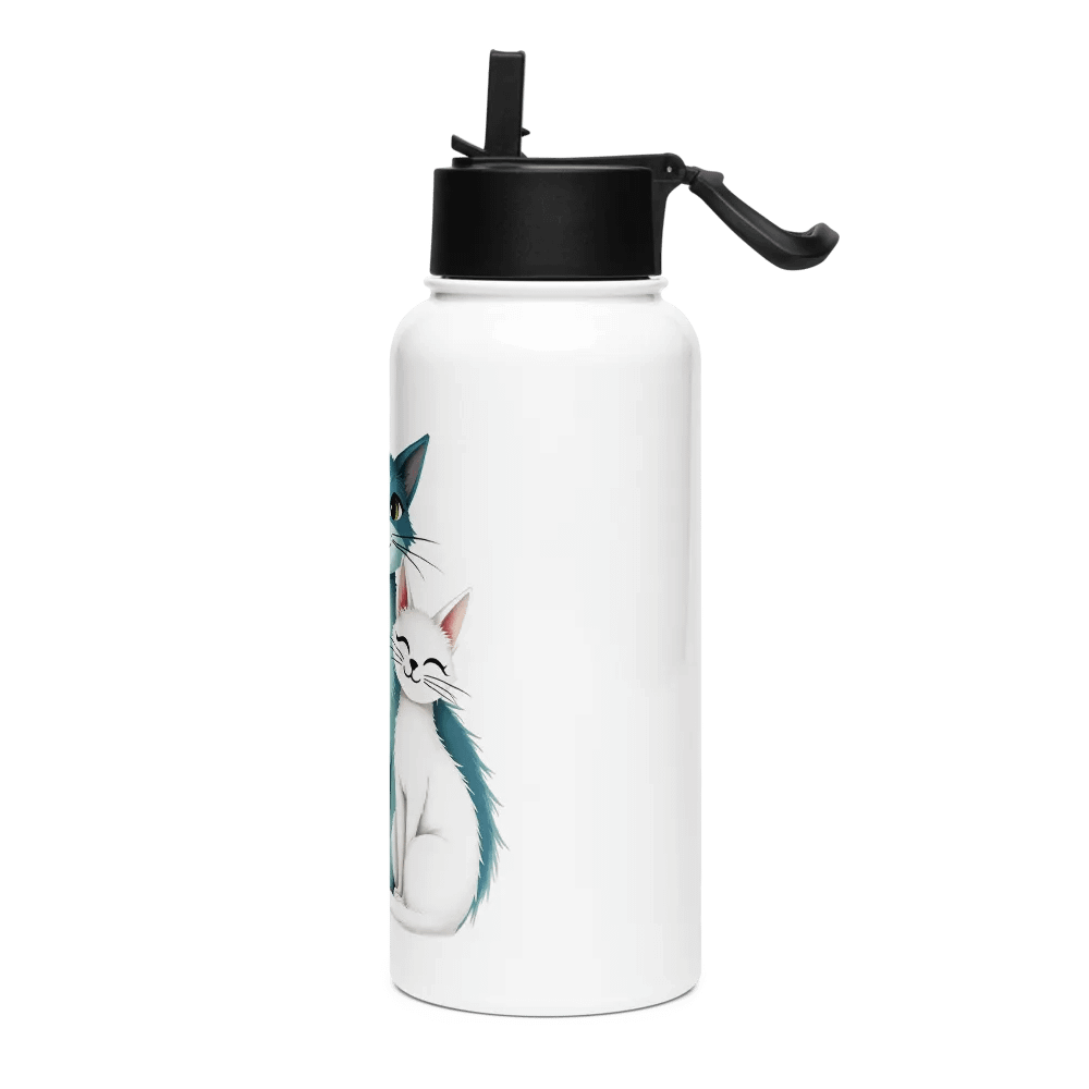 Triangular Harmony Cat Stainless Steel Water Bottle with a Straw Lid product image (3)