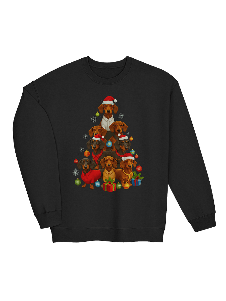 Dachshund Christmas Tree Sweatshirt – Stacked Wiener Dog Holiday Art product image (2)
