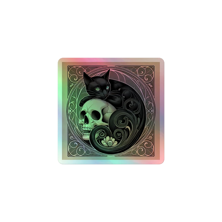 Art Nouveau Black Cat and Skull Vinyl Sticker – Mystical Gothic Decor product image (1)