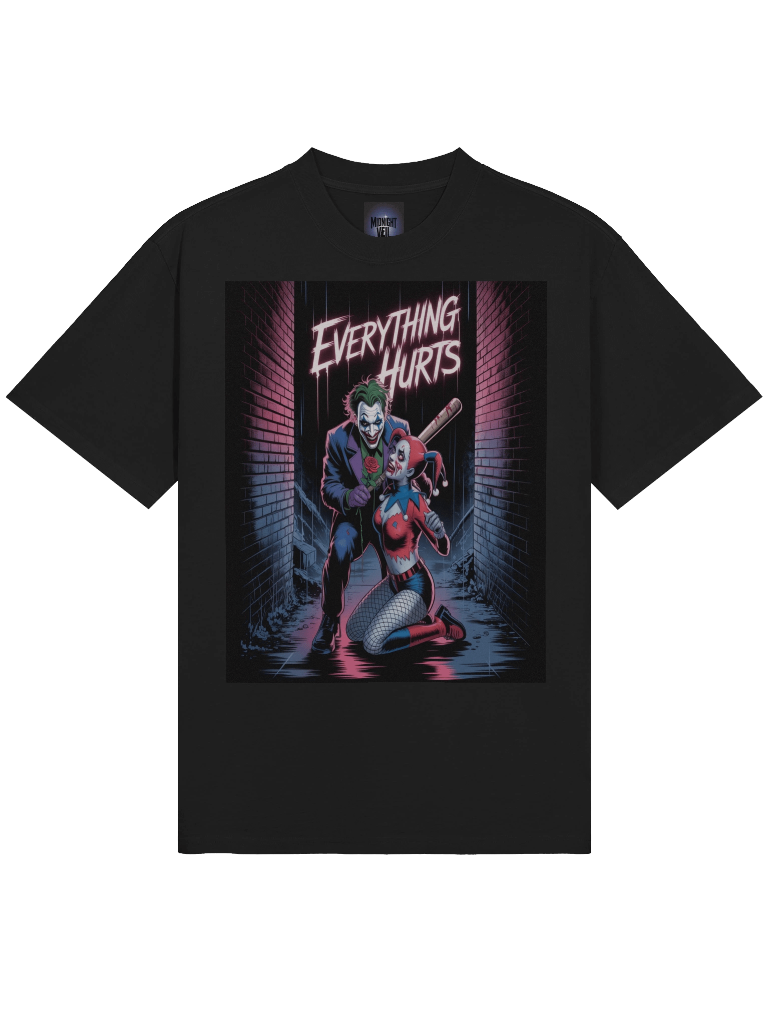Joker & Harley Quinn 'Everything Hurts' Oversized Faded T-Shirt product image (5)