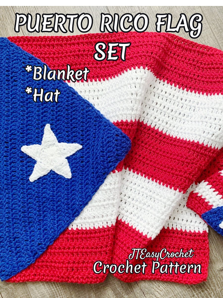 Puerto Rico Flag Baby Set Crochet Pattern, Crochet Baby Blanket And Hat Set, PR National Flag Pattern Crochet product image (6)