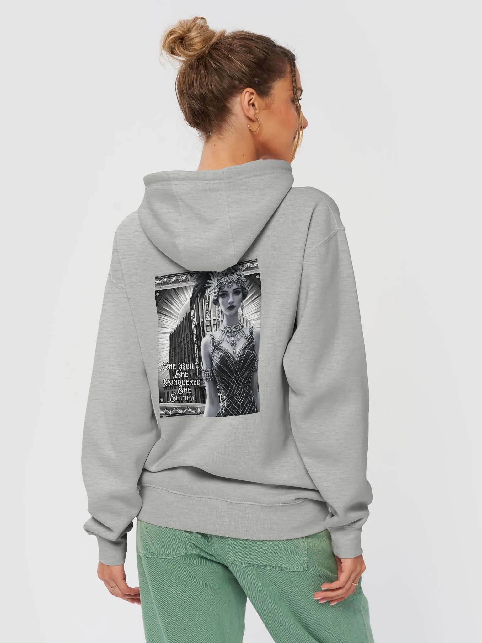 She Built, She Conquered, She Shined Back Graphic – 1920s Glamour Hoodie product image (1)