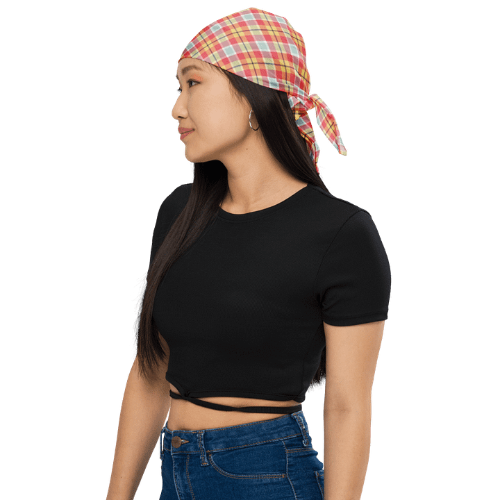 Coral Pink, Yellow, and Mint Green Plaid Bandana product image (1)