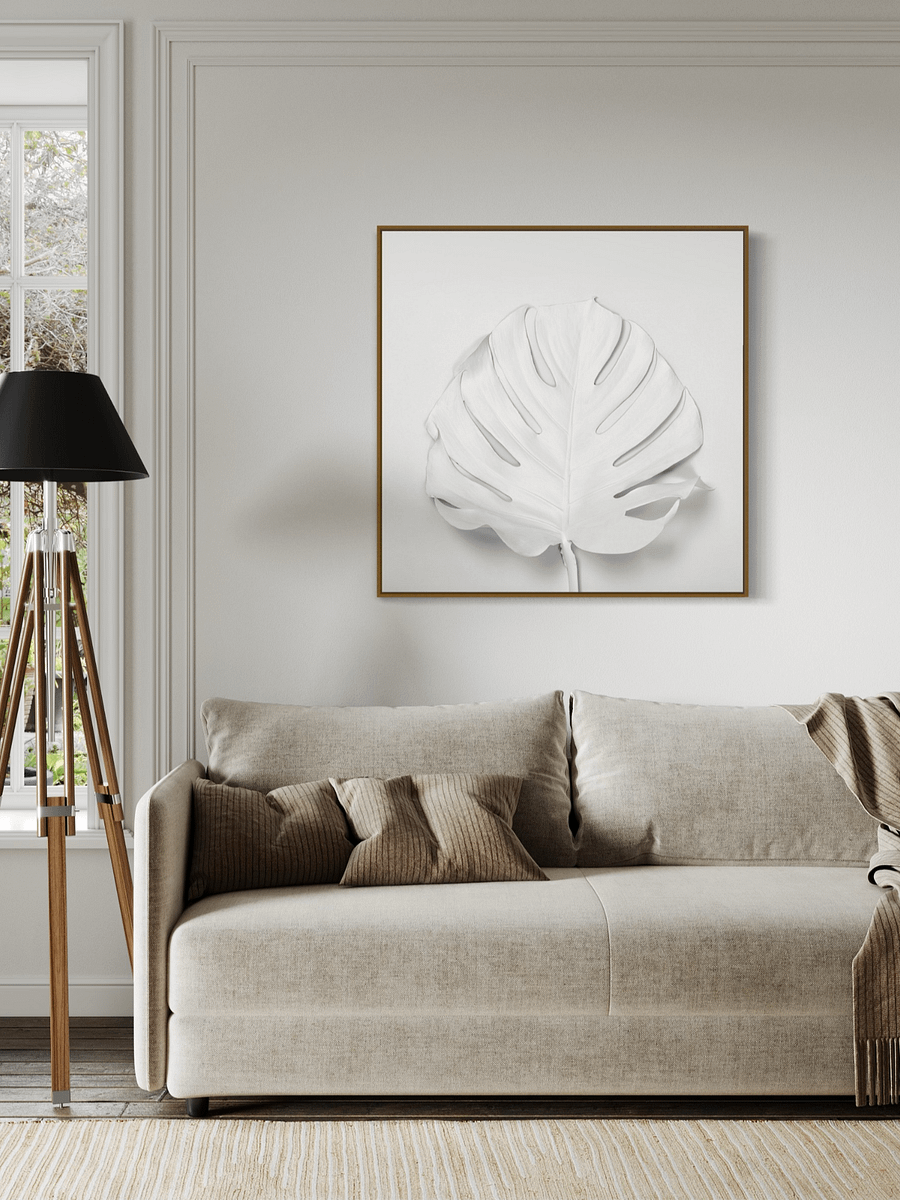 Monochrome White Monstera Leaf Art Print product image (24)