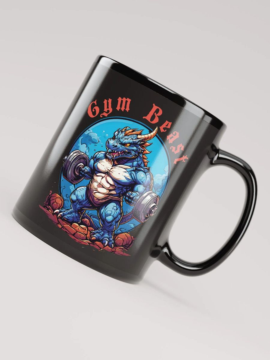Gym Beast - Unique Funny Black Glossy Mug Printed on Both Sides | Cool Strong Muscular Dragon Lifting Weights | Best Gift for Gym Lovers product image (4)