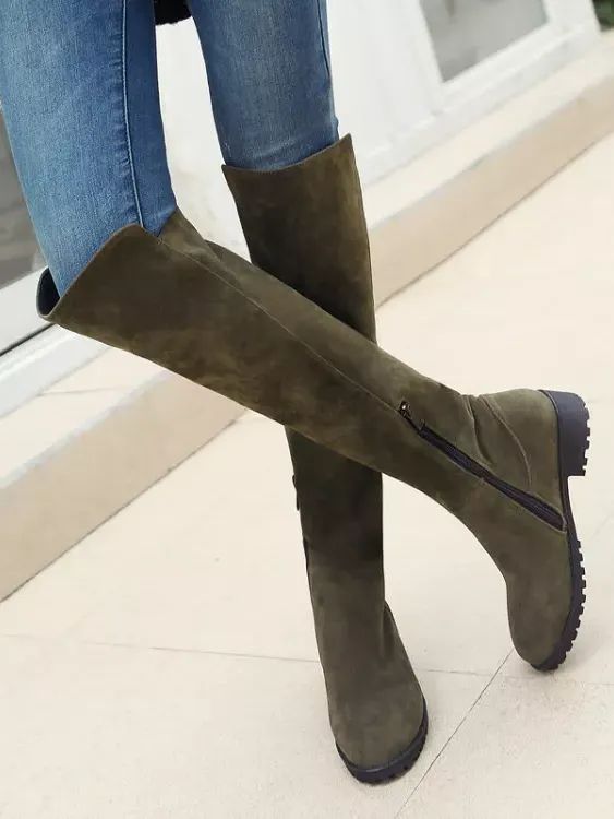 Women's Over The Knee Boots Bock Low Heels Side Zipper Ladies Faux Suede Shoes product image (2)
