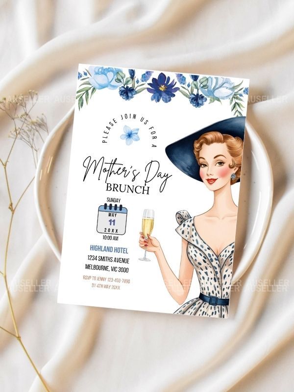 Mother's Day Brunch Invitation Bundle - Lady With Blue Hat product image (2)
