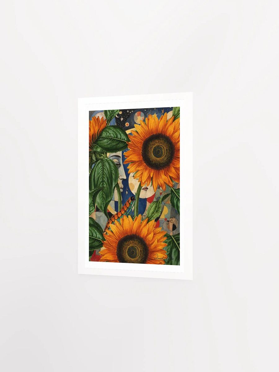'Hidden in the Garden' by Edward Martin Mixed Media Collage: Celestial Sunflowers Poster product image (3)