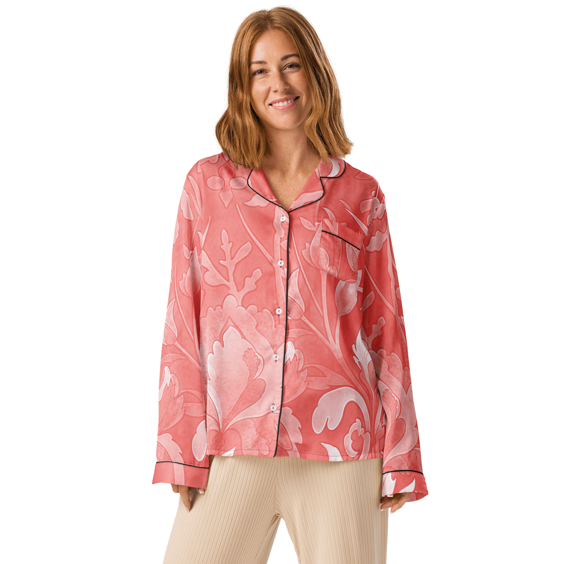 Elegant Pink Floral Pattern Women's Pajama Top product image (1)