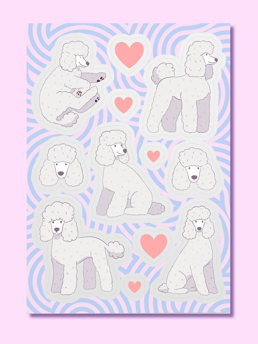 White Poodle Kiss Cut Sticker Sheet product image (1)