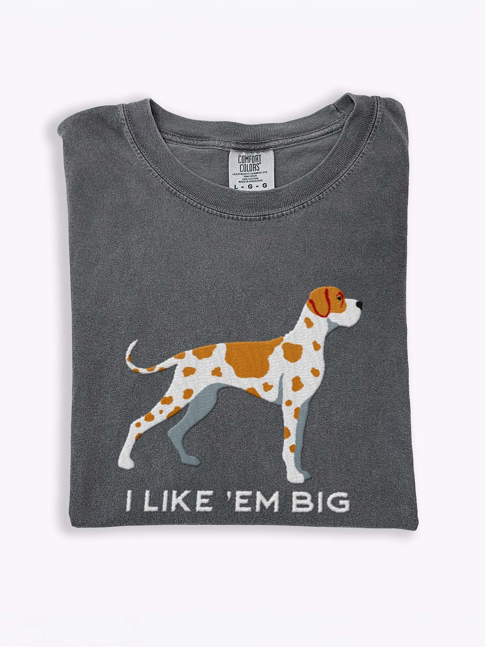 I Like 'Em Big T-Shirt(Embroidered) of a Great Dane(Fawn Harlequin) product image (1)