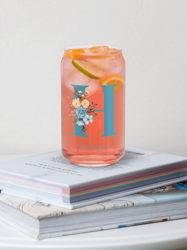 Personalized Floral Monogram Can Glass – Custom Aesthetic Iced Coffee Cup product image (2)