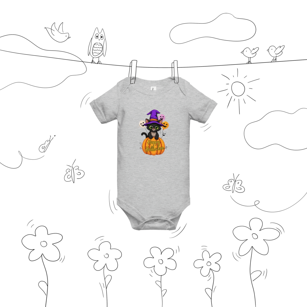 Witchy Sitting Pumpkin Cat Baby Romper Onesie product image (9)