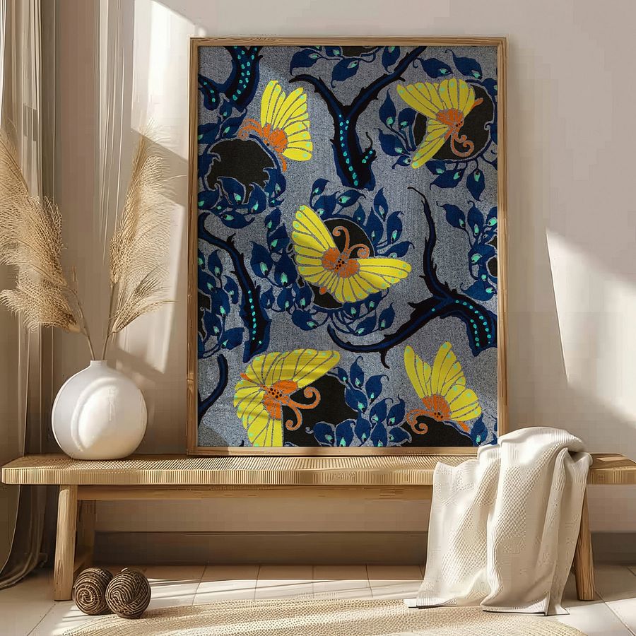 Art Nouveau Butterfly Pattern Vintage Textile Art Print product image (22)