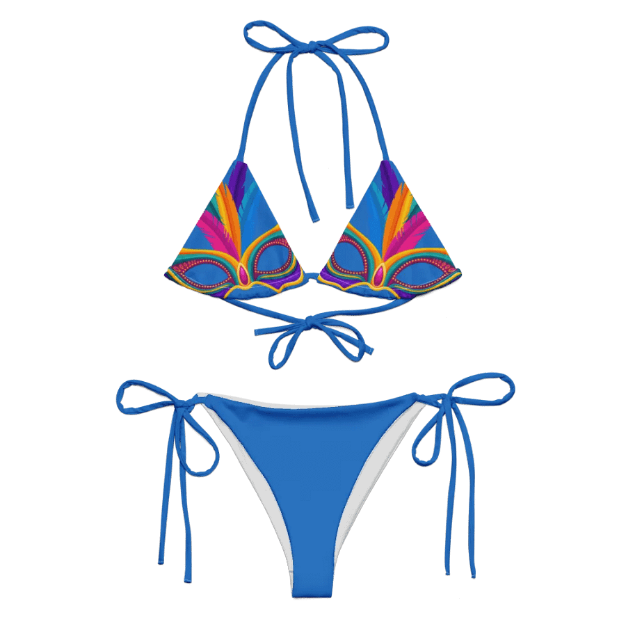 Blue Low Rise Cheeky String Bikini, Mardi Gras Top product image (8)