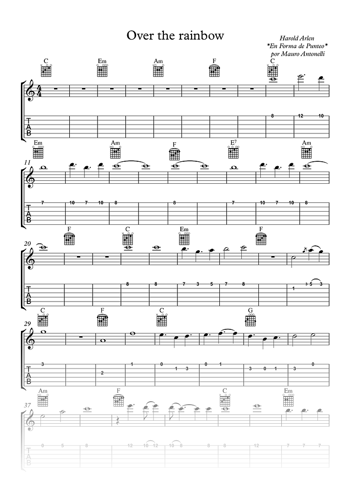 Somewhere over the rainbow - Partitura + Tabs + Acordes + Pista product image (1)