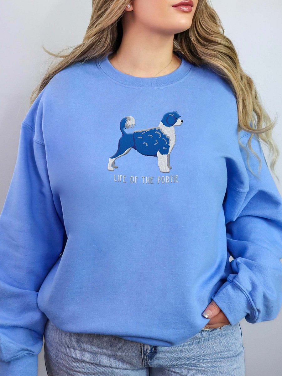Life of the Portie Sweatshirt (Embroidered) of a Portuguese Water Dog(Blue & White) product image (2)