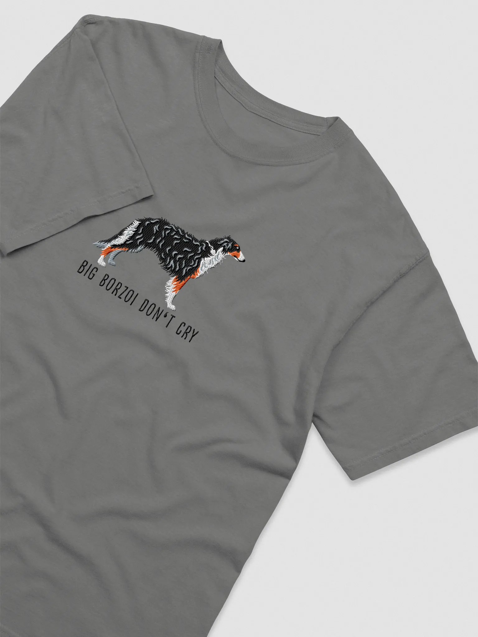 Big Borzoi Don't Cry T-Shirt(Embroidered) of a Borzoi(Black & Tan) product image (6)