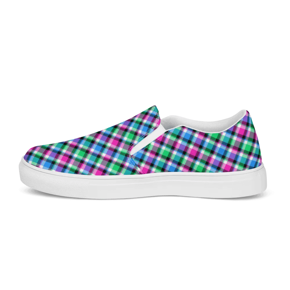Magenta, Bright Green, and Blue Plaid Women's Slip-On Shoes product image (6)