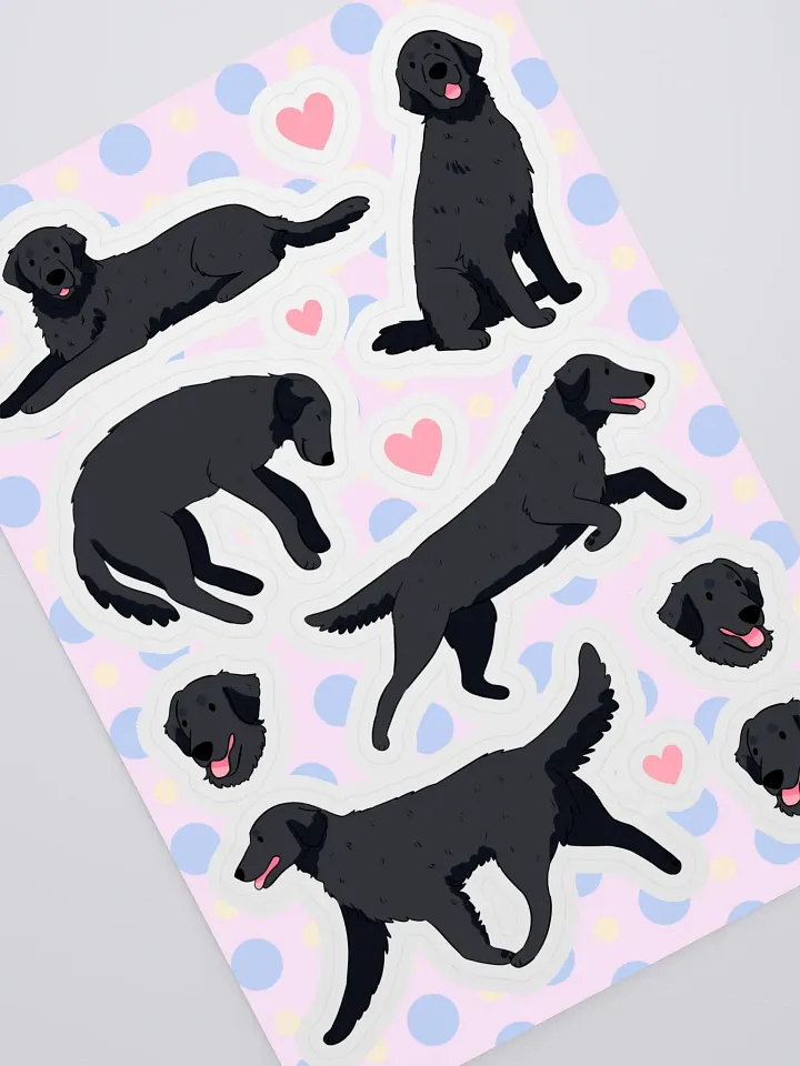 Happy Black Flat Coated Retriever dog Illustrated Sticker Sheet product image (2)