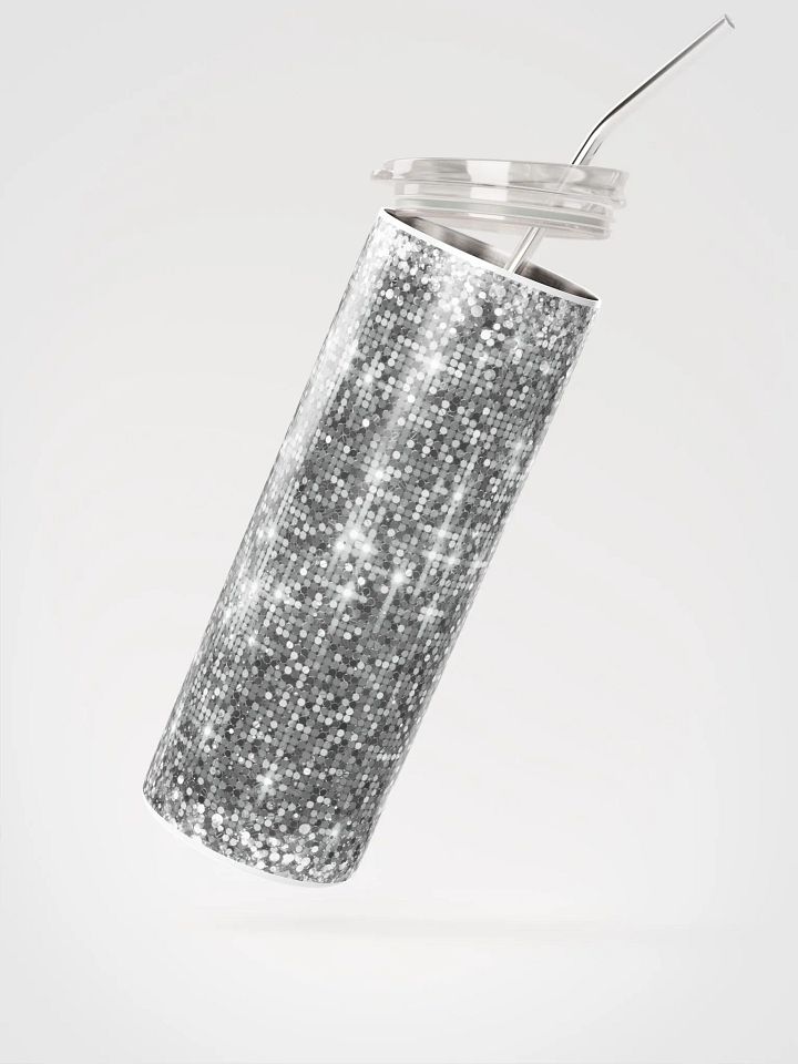 Shining Silver Glitter Stainless Steel Tumbler | Eco-Friendly 20oz with Reusable Straw product image (2)
