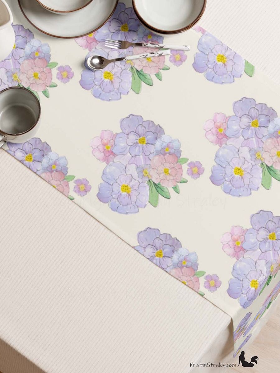 Gingham Blossoms Lavender Bouquet on Ivory Table Runner product image (3)