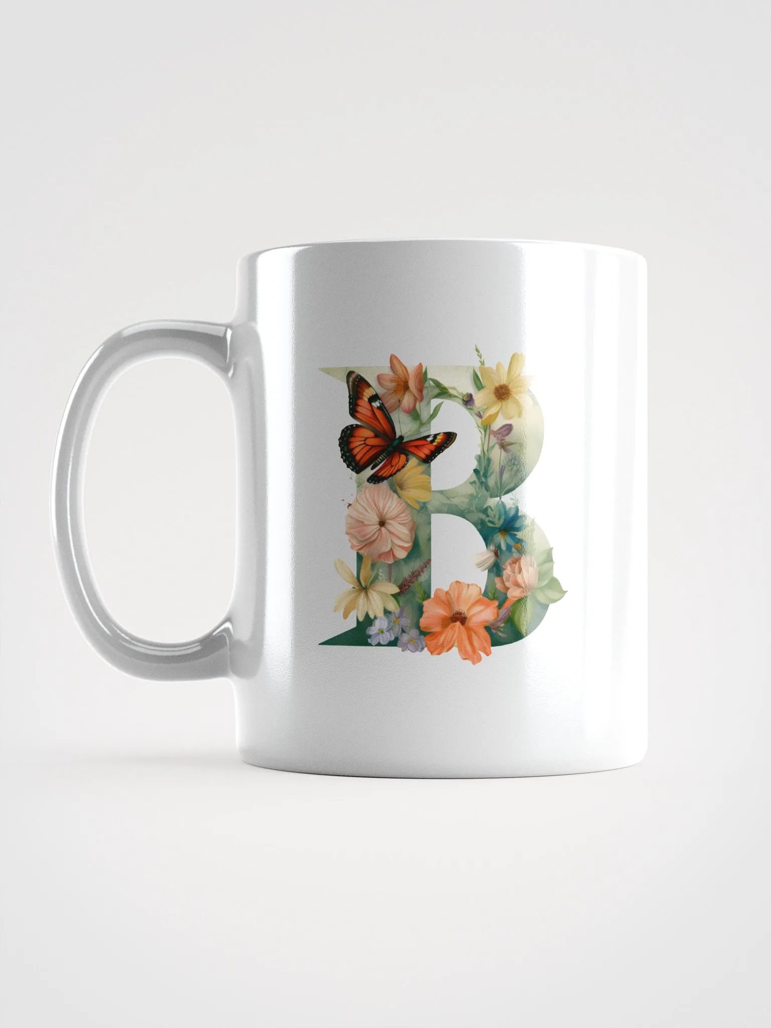 Letter B Monogram Floral Fantasy White Glossy Mug product image (18)