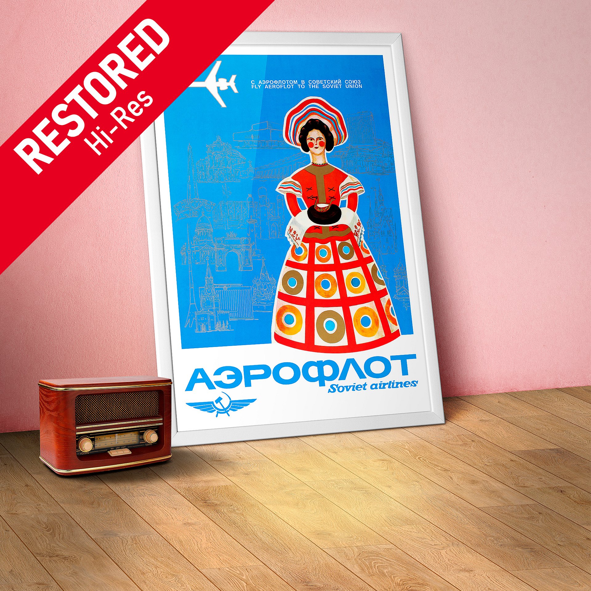 Aeroflot, USSR 1980, Airlines retro travel — vintage travel poster product image (1)