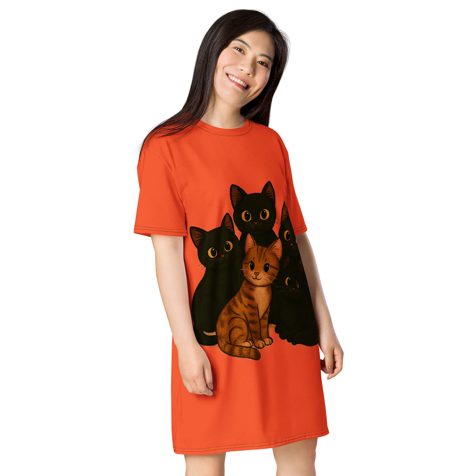 Orange kitty Waves T-Shirt Dress product image (4)