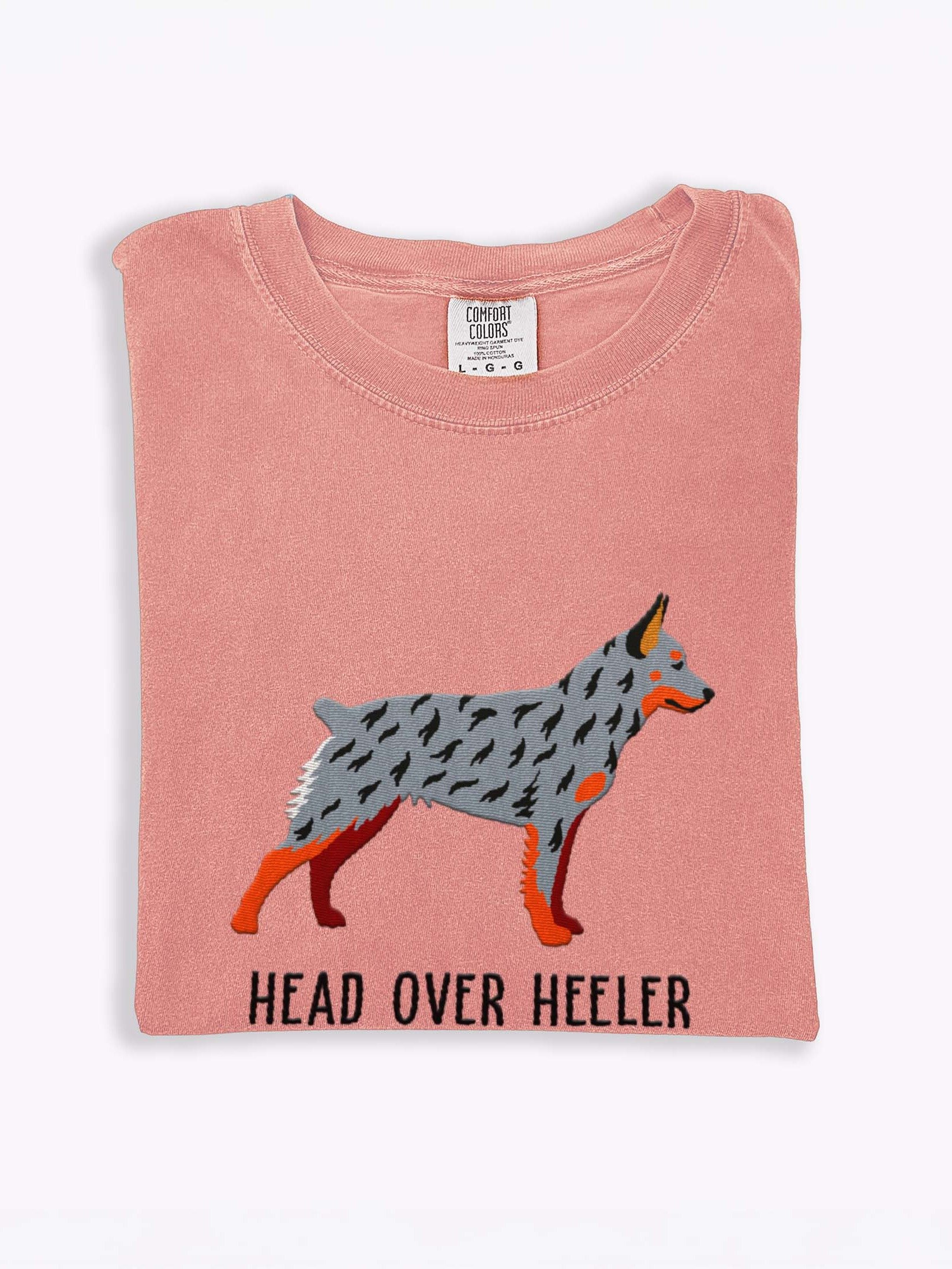 Head Over Heeler T-Shirt(Embroidered) of an Australian Cattle Dog(Blue Heeler 2, Docked Tail) product image (1)