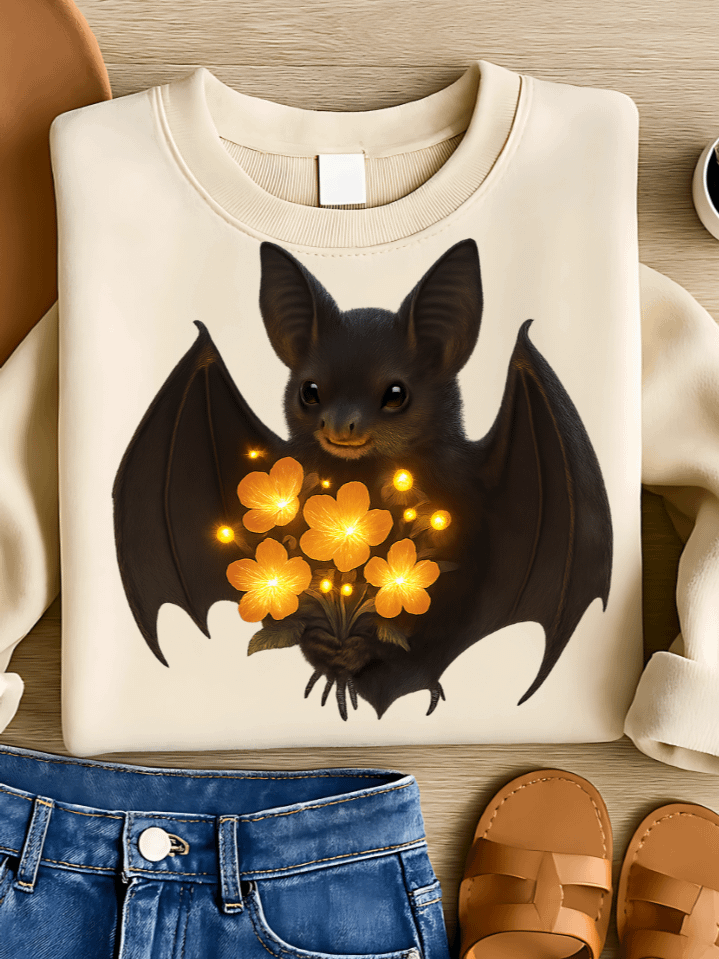 Enchanted Bat Bouquet Sublimation PNG – Halloween Bat and Flowers for T-Shirts – Magical Gothic Theme – 300 DPI Instant Digital Download product image (1)