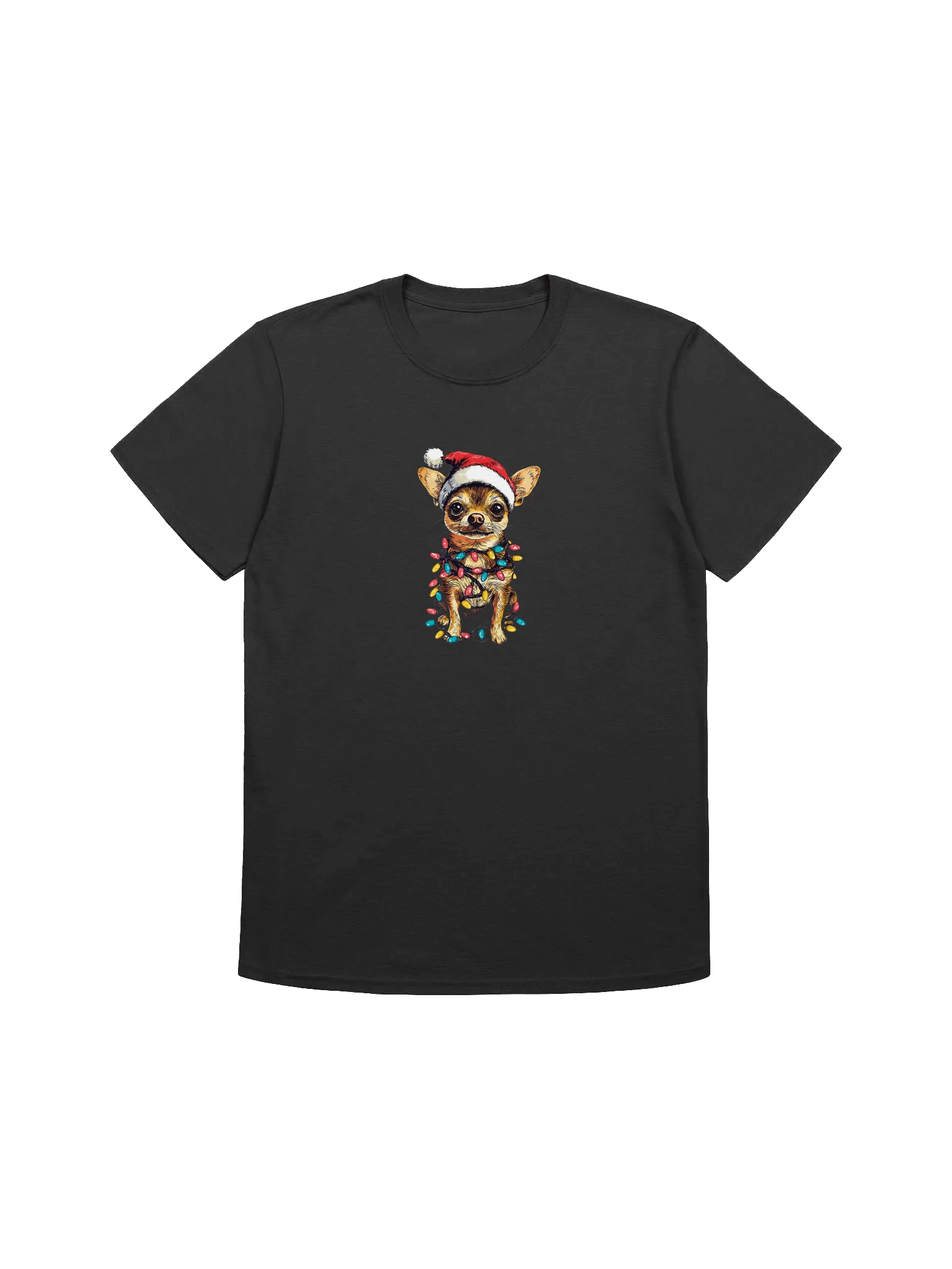 Cute Santa Chihuahua Tangled In Colorful Christmas Lights Unisex Christmas T-Shirt product image (2)