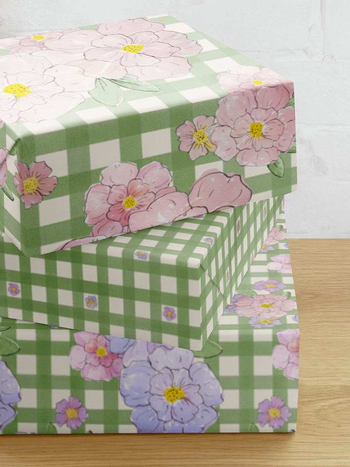 Gingham Blossoms Wrapping Paper Set of 3 Sheets product image (2)
