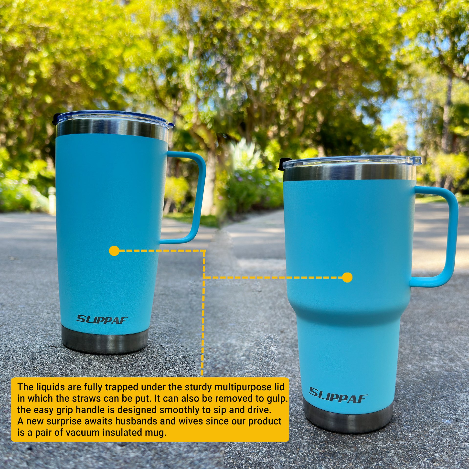 2 pack Tumbler 20 + 30 Oz With Handle, Lid and Straw (Blue) product image (5)