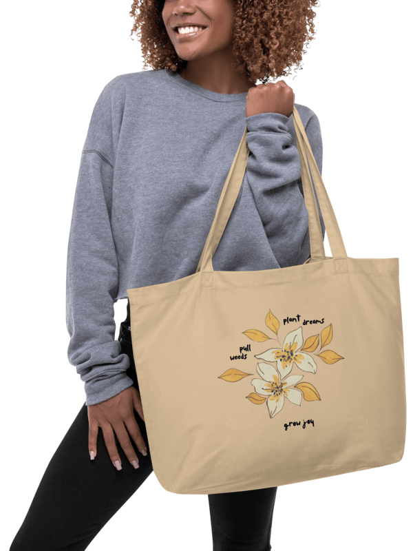 Grow Joy Botanical Cotton Tote Bag | Large, Cream product image (2)