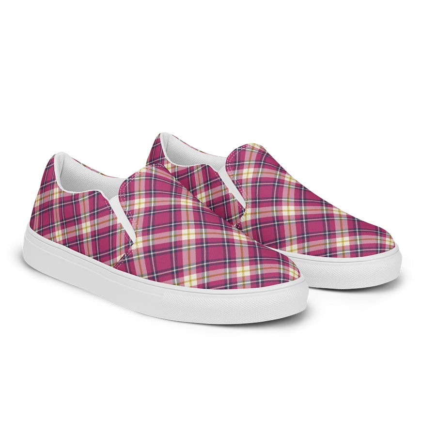 Hot Pink and Navy Blue Plaid Women's Slip-On Shoes product image (2)