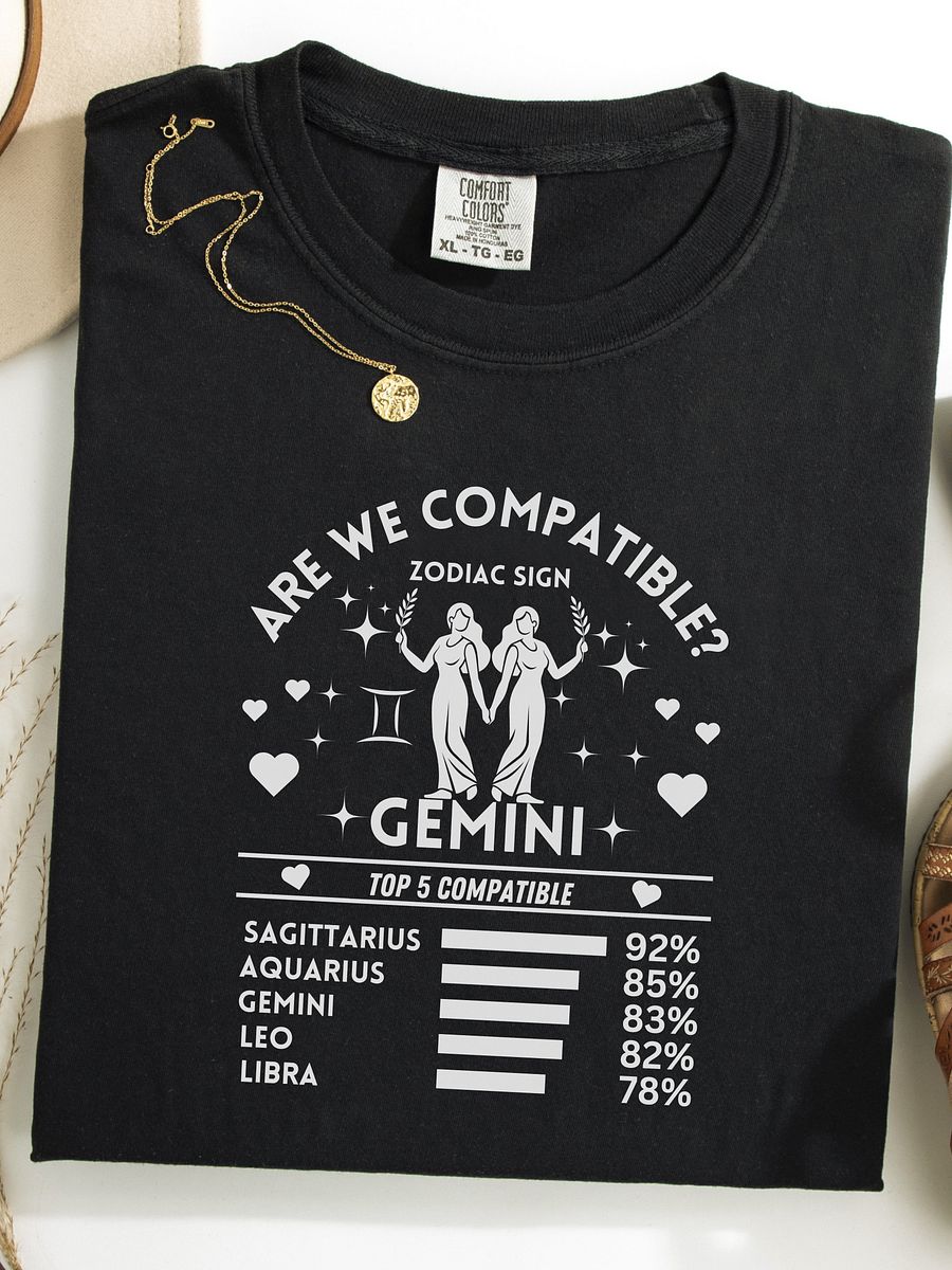 Gemini Zodiac Sign Romantic Compatibility T-Shirt - Dark Comfort Colors 1717 product image (1)