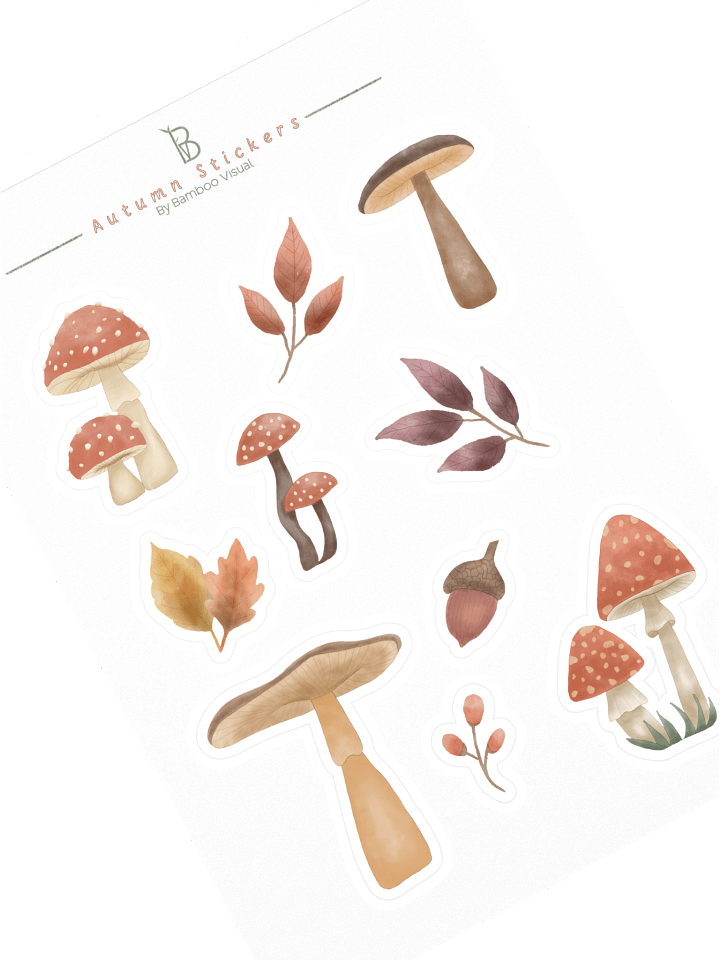 The mushroom haven kiss cut sticker sheet. Cozy cottagecore fall stickers for journals, laptops & gifts product image (1)