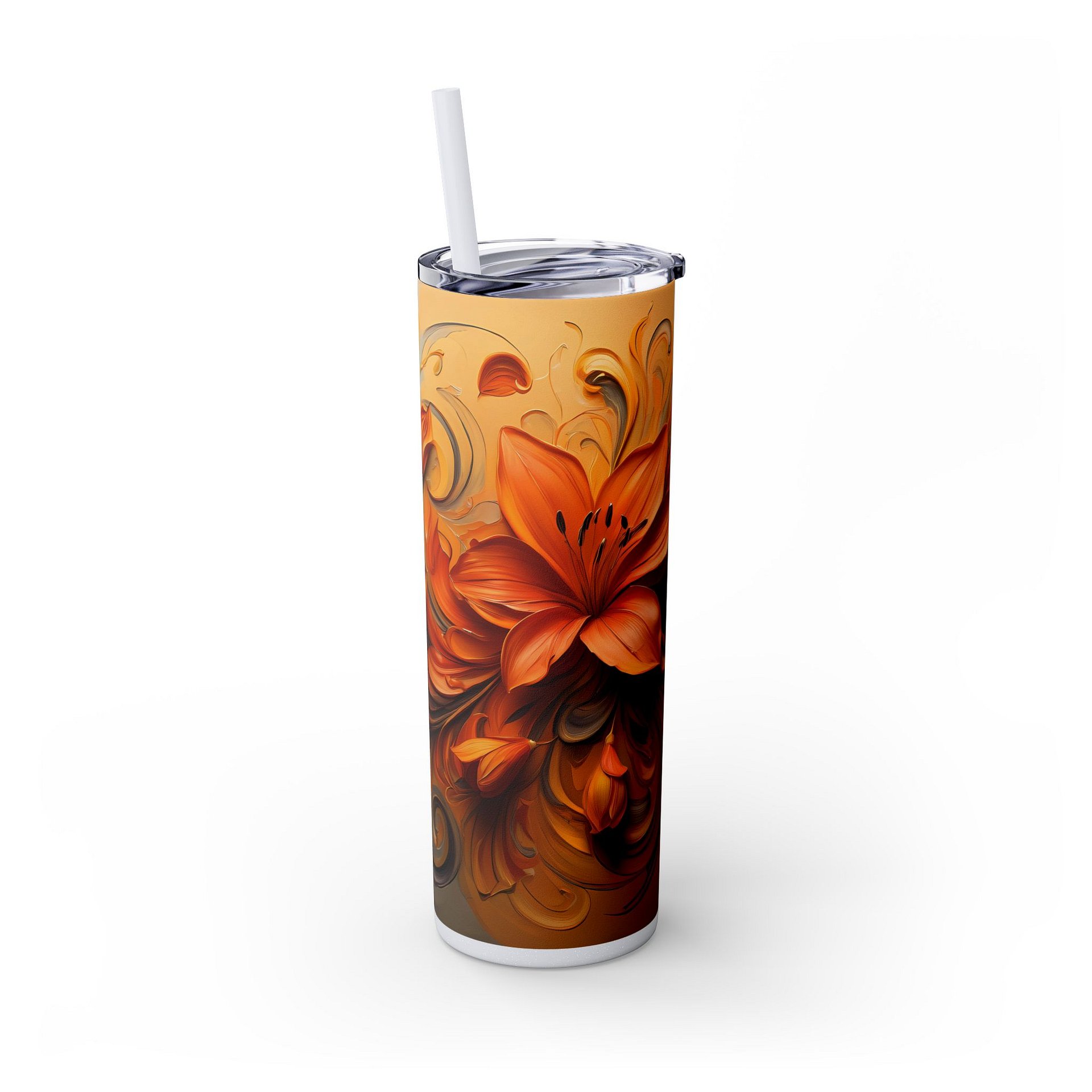 Golden Orange Floral Tumbler Wrap PNG for 20oz Skinny | 9.3x8.2 Fall Sublimation | Instant Download | Autumn Gift Idea product image (5)