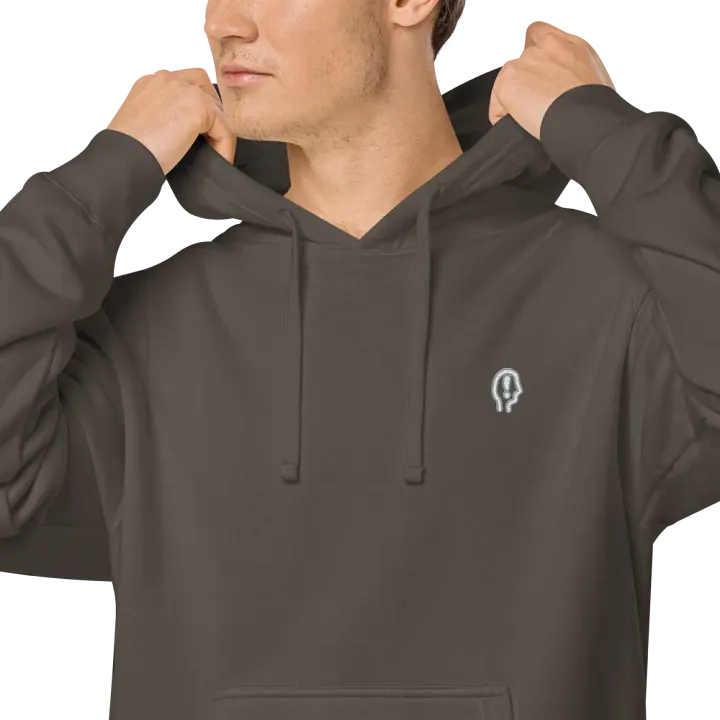 EXCLAIMING MENTALLY (sm. grey bubble design) embroidered pigment hoodie product image (1)