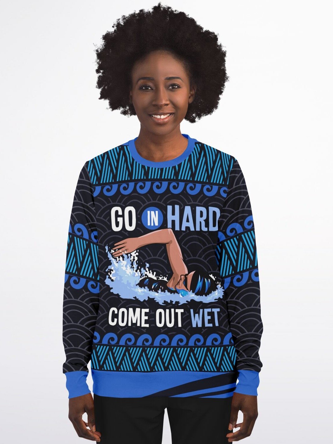 " Go In Hard Come Out Wet" Swimmer Sweatshirt | Funny Swimming Quote Sweater | Winter Outfit for Sports Lovers product image (7)
