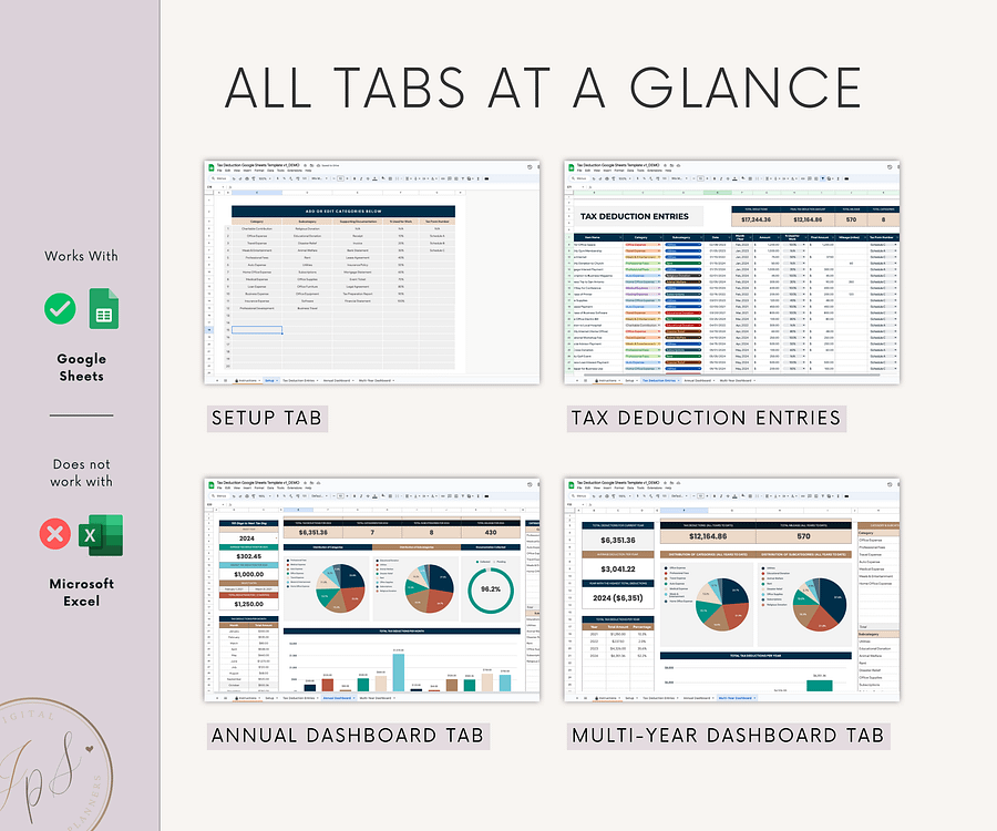 Tax Deductions Tracker & Dashboard Spreadsheet, Google Sheets Template product image (9)