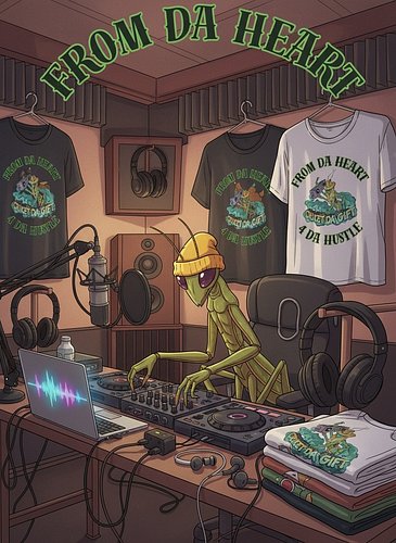 Ever seen a mantis cook up heat? 🦗

Studio’s jumpin’—beats bangin’, AI wavin’, tees everywhere. This ain’t your average grind...