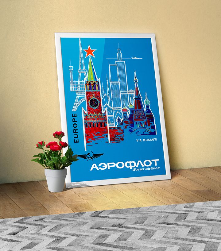 Soviet Aeroflot, USSR airlines 1980s — Soviet retro travel poster product image (1)