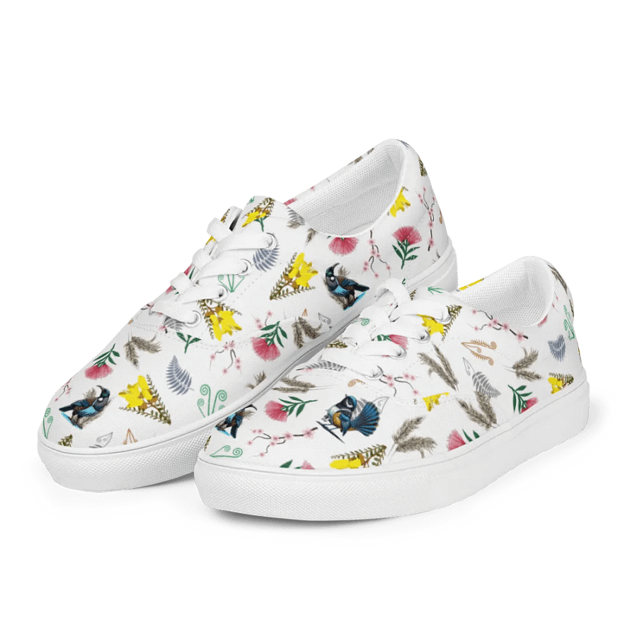 NZ Blooms and Birds Lace-Up Canvas Shoes (White) product image (1)