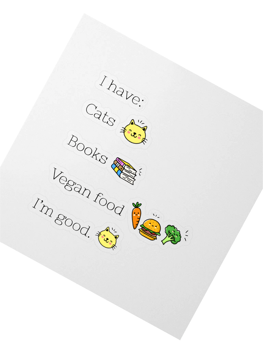 “Cats, Books, and Vegan Food” Fun Sticker product image (2)