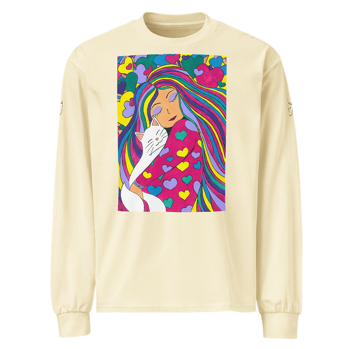 Girl with the cat (art by Dina R.) acrylic painting picture - Long Sleeve Shirt product image (1)