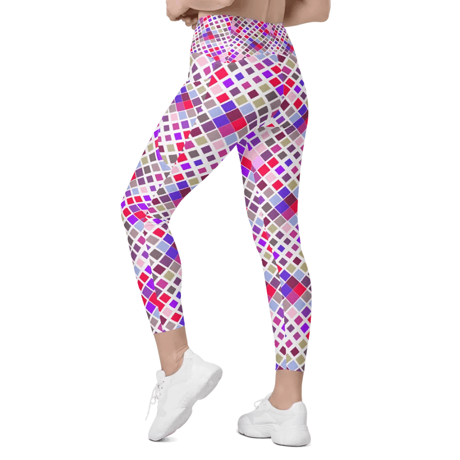 Colorful Square Pattern Design Leggings with Pocket - v12 product image (9)