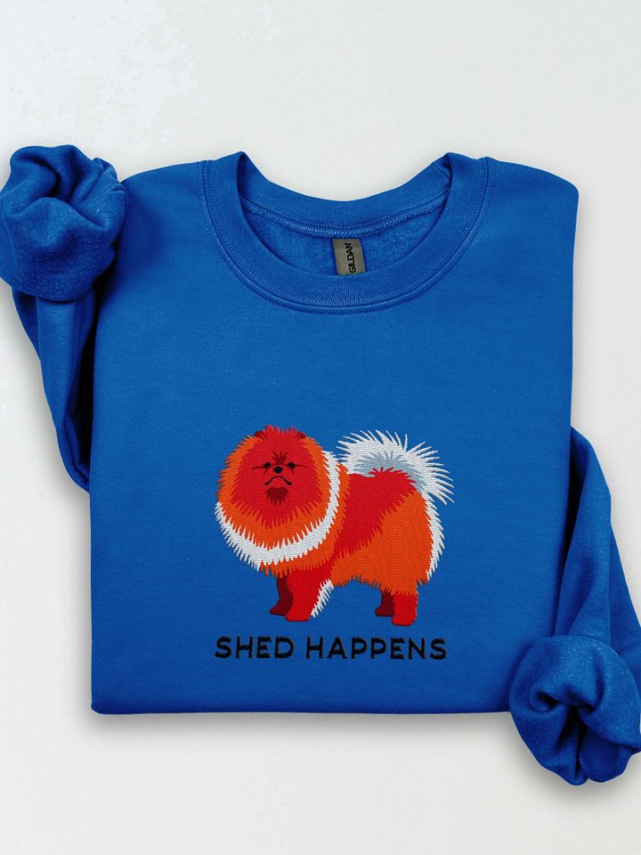 Shed Happens Sweatshirt (Embroidered) of a Pomeranian(Red) product image (1)