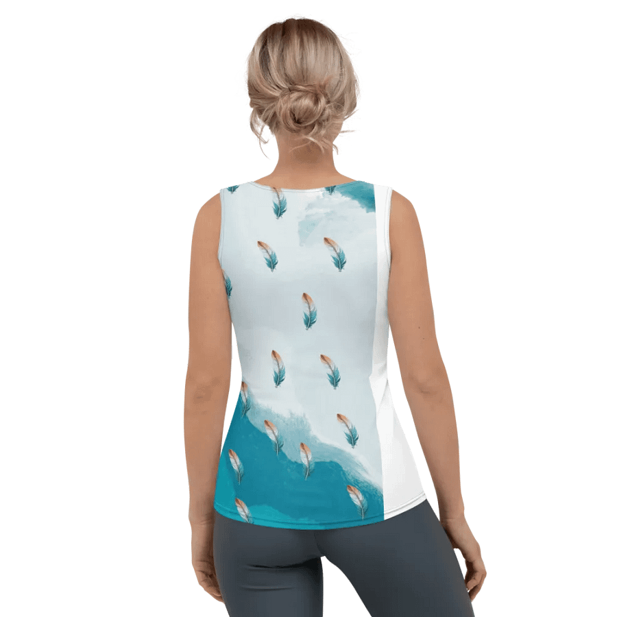 Ladies all over print tank top with colorful feathers design on abstract background. product image (4)